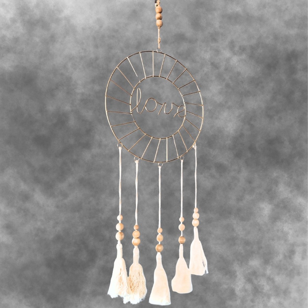 Love Wall Decor Gold Metal Hoop Dream Catcher Wood Beads Boho Tassels‎ - Picture 5 of 12